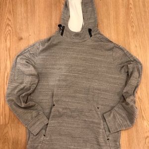 Men’s running hoodie with scoop neck hood.